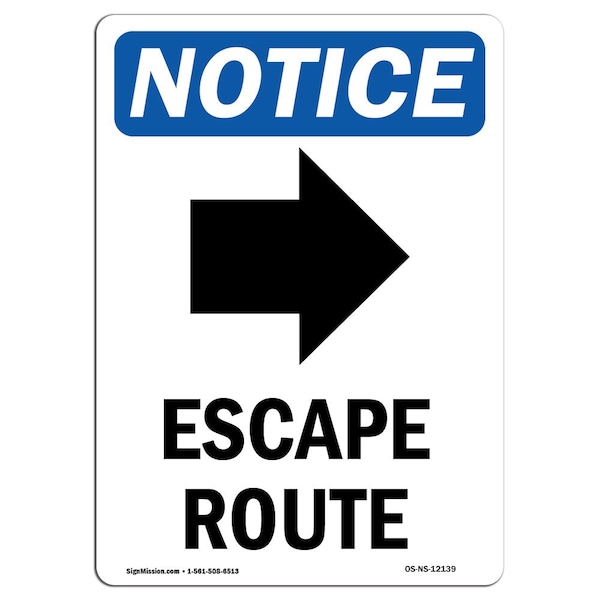 Signmission OSHA Notice Sign, 18" Height, Aluminum, Escape Route (Right Arrow) Sign With Symbol, Portrait OS-NS-A-1218-V-12139 - main